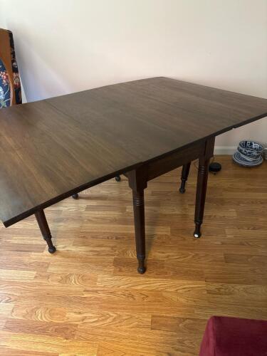 Drop-Leaf Dining Table with Swing Out Legs, Possibly Mahogany