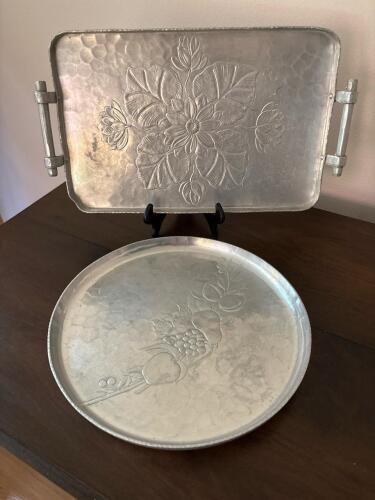 Vintage Everlast Metal Hand-Forged Aluminum Tray and Round Platter