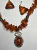 Amber and Sterling Silver Necklace with Pendant and Earrings