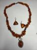 Amber and Sterling Silver Necklace with Pendant and Earrings - 2