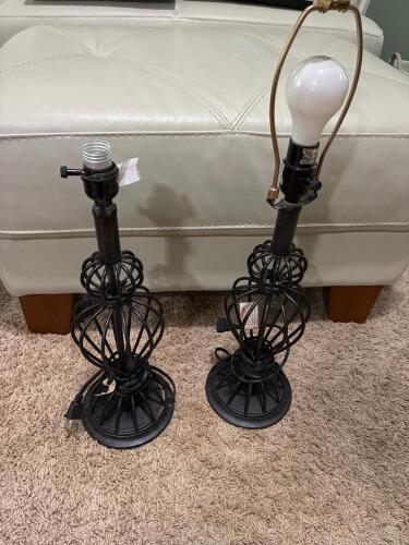Pair of Black Metal Table Lamps with Shades