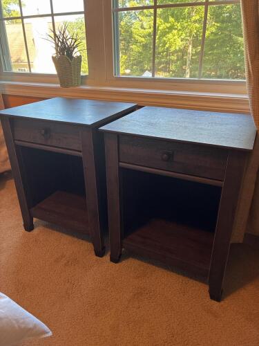 Pair of Dark-Stained Wood Nightstands, Mission-Style