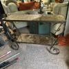 Mosaic Glass and Metal Console Table with Scroll Details