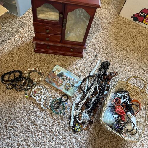 Jewelry Box with Mixed Costume Jewelry Assortment