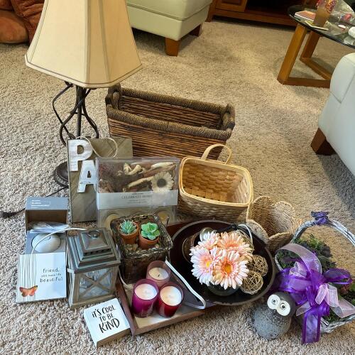 Assorted Home Decor Items and Baskets