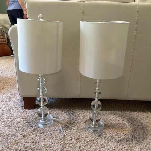 Pair of Glass Ball Table Lamps With White Shades