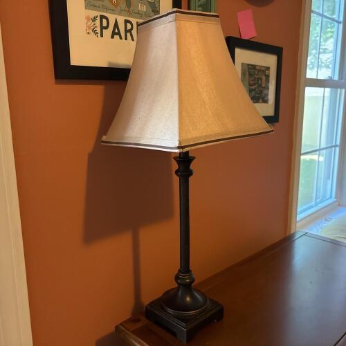 Table Lamp With Square Shade & Bronze-Finish Base