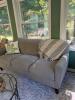 Modern Three-Cushion Sofa in Gray With Blanket - 2