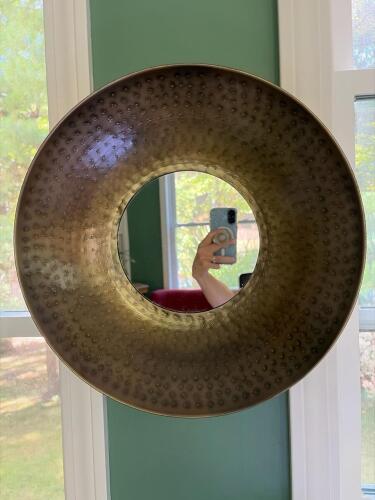 Round Brass-Tone Hammered Wall Mirror