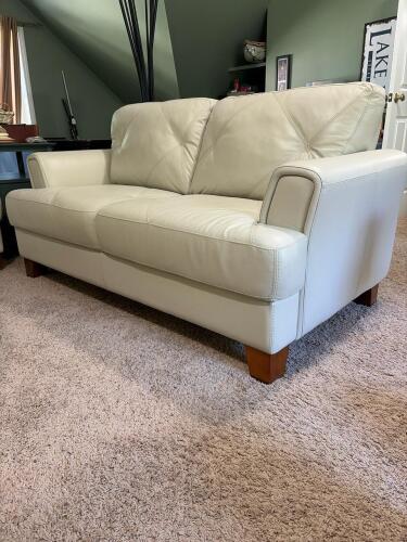 Contemporary Cream Leather Love Seat Sofa