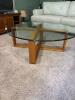 Heavy Glass Top Coffee Table With Wood Cross Base, Mid-Century Style - 2