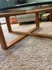 Heavy Glass Top Coffee Table With Wood Cross Base, Mid-Century Style - 3