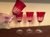 Four Victorian Style Cranberry Cut-to-Clear Goblets
