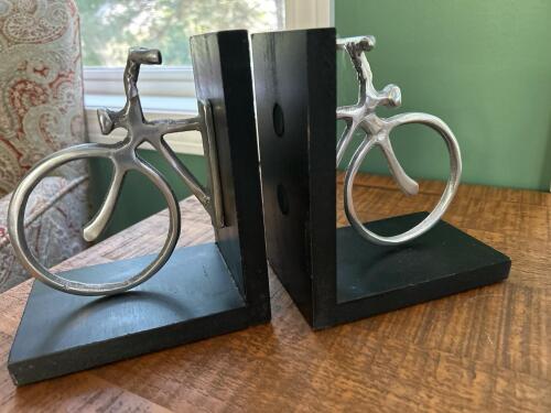 Pair of Bicycle Motif Bookends in Modernist Style