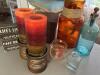 Decorative Glass Bottles, Candles, and Wooden Memory Box