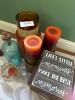 Decorative Glass Bottles, Candles, and Wooden Memory Box - 6