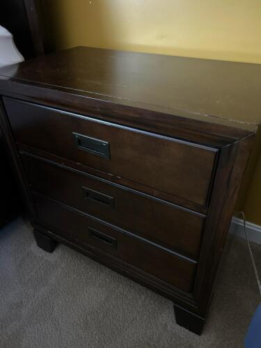 Three-Drawer Wood Nightstand With Metal Handles #1 of 2