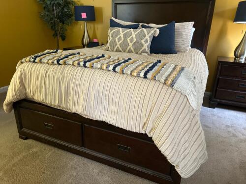 Dark Wood Storage Bed Frame With Drawers