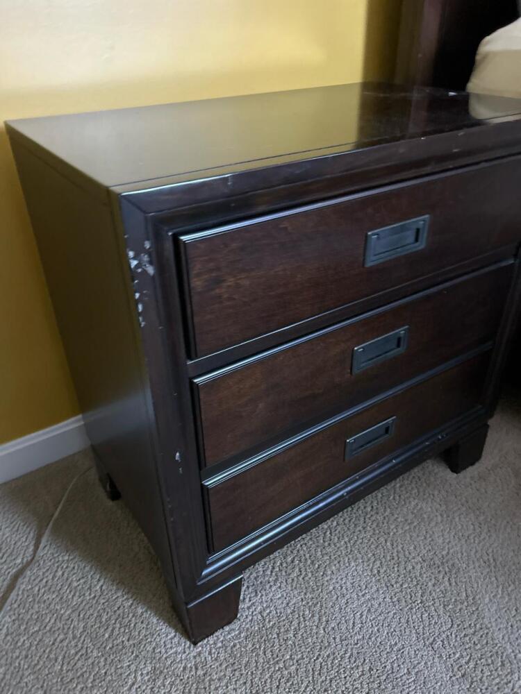 Three-Drawer Dark Wood Nightstand in Transitional Style, #2 of 2