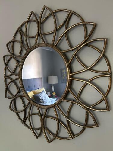 Round Wall Mirror With Goldtone Petal-Style Frame