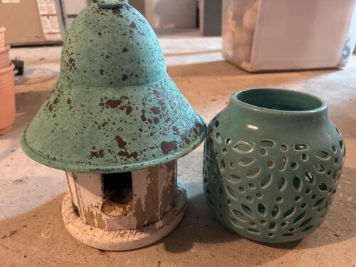 Rustic Birdhouse and Ceramic Tealight Holder