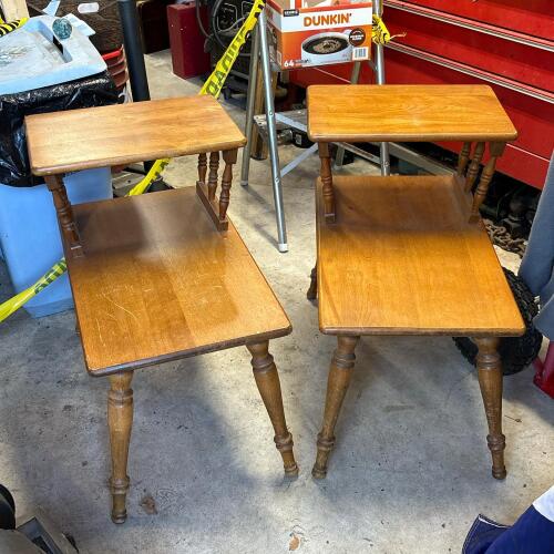 Pair of Two-Tier Wood Step End Tables