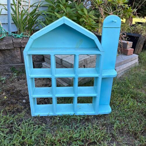Light Blue Wooden House-Shaped Wall Shelf