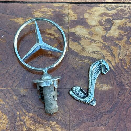 Pair of Automotive Hood Ornaments - Mercedes-Benz and Ford Cobra-Style