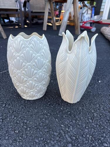 Lenox Porcelain Vases Leaf and Feather Motif