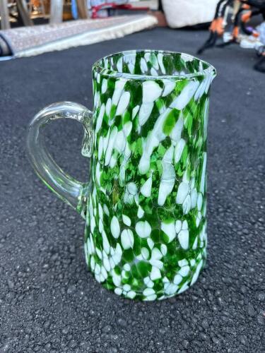 Green and White Art Glass Pitcher