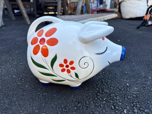 Ceramic Piggy Bank with Floral Design