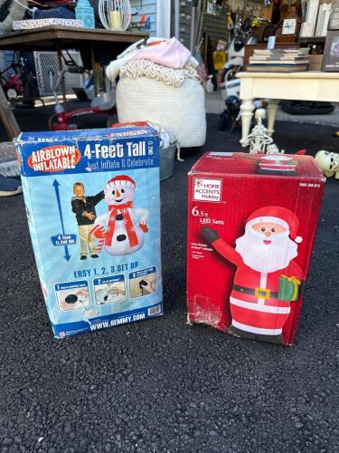Inflatable Snowman and LED Santa Holiday Decorations