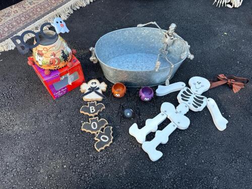 Assorted Halloween Decorations and Yankee Candle Shade