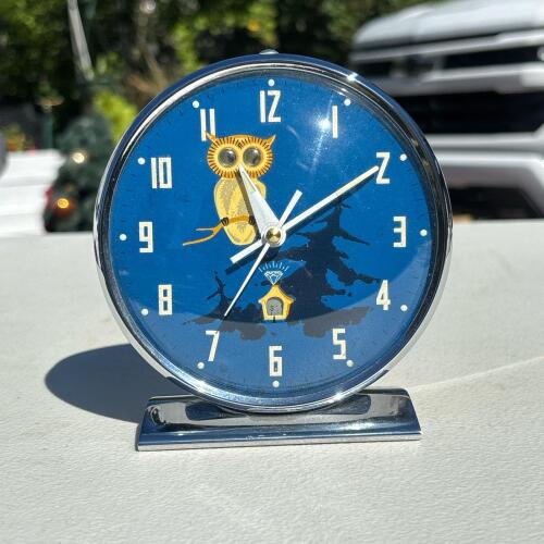Vintage Wind-Up Alarm Clock with Owl Motif