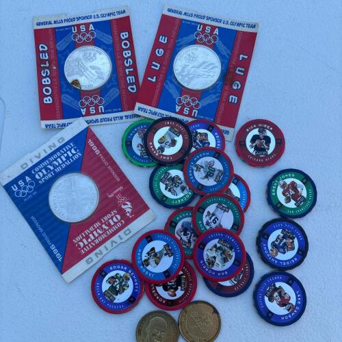 NFL Playoff Chip Shot Game Pieces & 1998 Olympic Sport Medallions