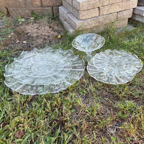 Floral Glass Serving Plates and Compote
