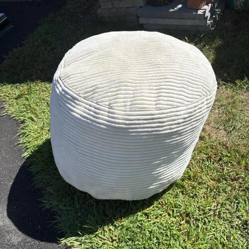 White Corduroy-Style Pouf Ottoman