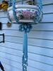 Floral Ceramic Hanging Planter with Blue Macram&eacute; Hanger