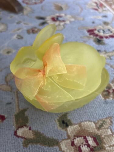 Yellow Satin Glass Bunny Covered Dish