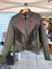 Leather King Fringe Motorcycle Jacket with Purple Rose Insets