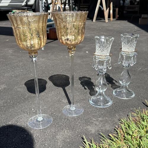 Two Pairs of Decorative Glass Candleholders