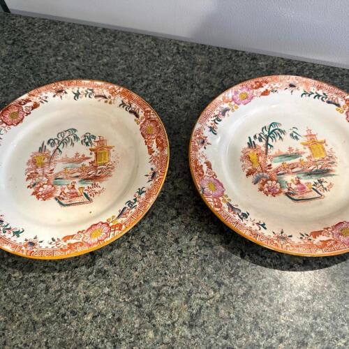 Pair of Chinoiserie-Style Decorative Ceramic Plates