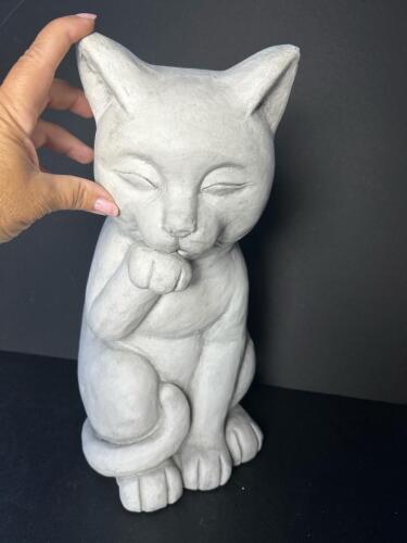 Tall 15" Cat Figurine in a Licking Pose