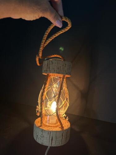 Nautical-Style Electric Hanging Lamp With Rope and Cork Accents
