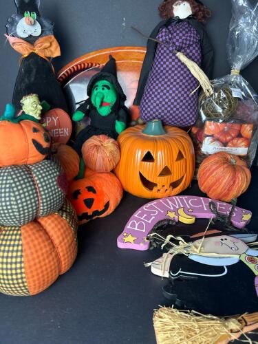 Halloween Decor Lot - Plush Pumpkins, Figurines, Potpourri & More