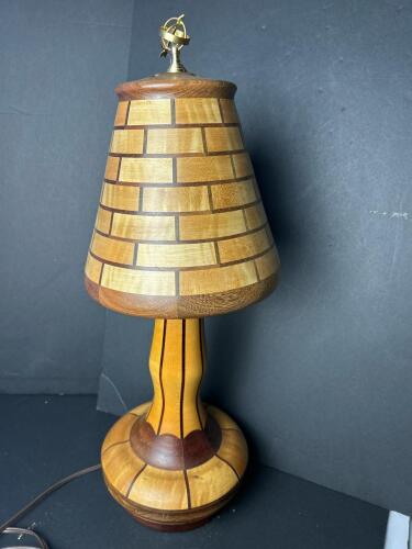 Vintage Custom Segmented Wood Table Lamp with Armillary Finial