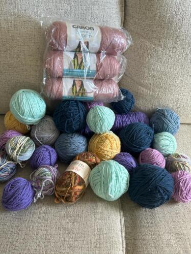 Assorted Yarn Balls and Caron Simply Soft Skeins