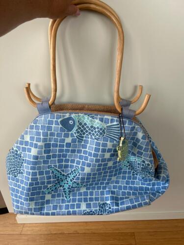Sun N Sand Blue Mosaic Sea Life Tote Bag With Bamboo Handles