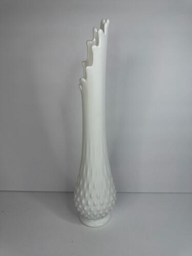 Fenton Hobnail Milk Glass Vase with Crimped Rim