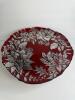 Red Glass Pedestal Cake Plate with Silver Floral Embossed Design - 2